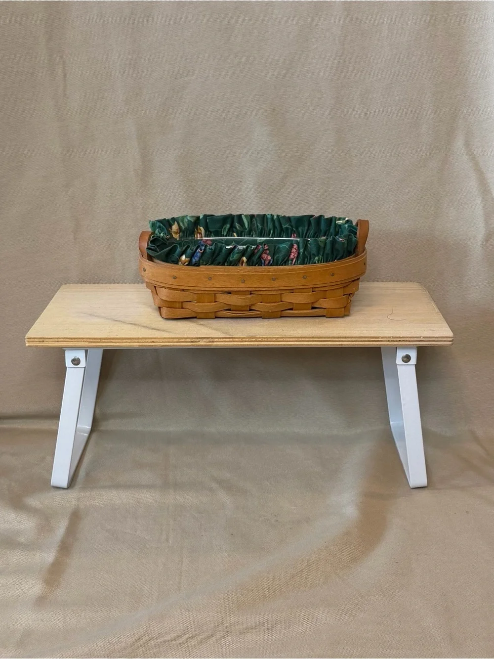 Longaberger Brown Basket with Green Fabric Liner